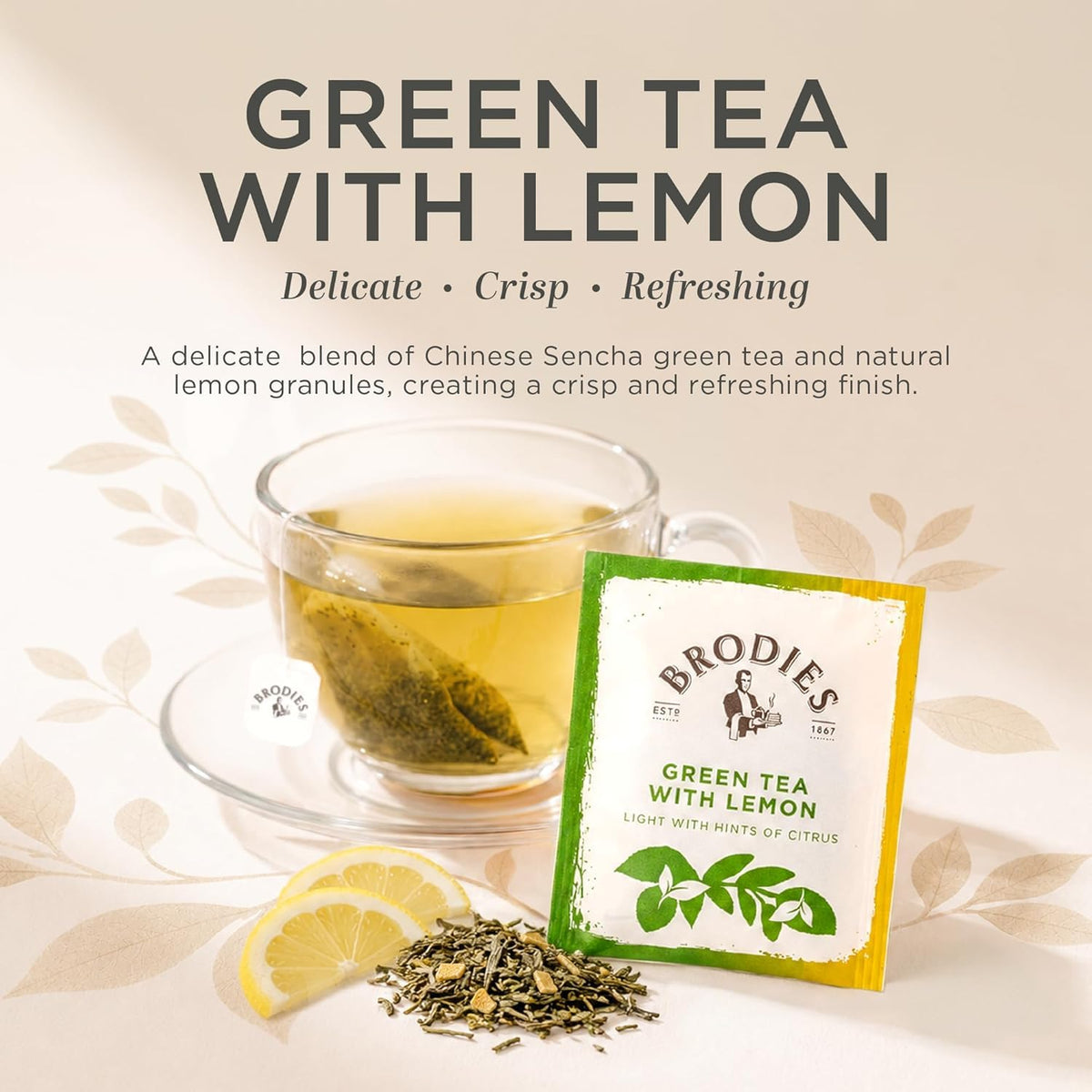 Brodies Green Tea with Lemon - 120 Teabags | Refreshing & Palate Cleansing | 6 Boxes of 20