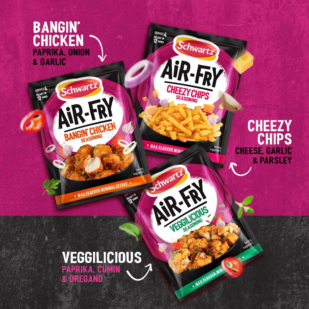 Schwartz Air Fryer Seasoning Selection Box - 5 Sachets | Bangin’ Chicken, Cheezy Chips, Vegetable 5