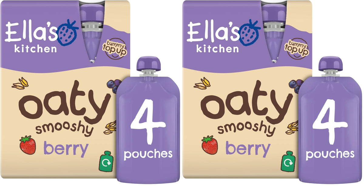Ella's Kitchen Berry Oaty Smooshy - Organic Fruit & Oat Snack for 12+ Months | Dairy-Free | 4 x 90g Pouches