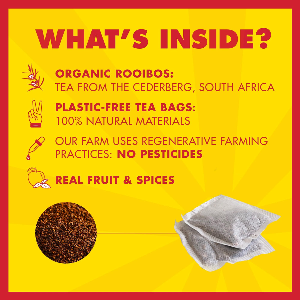 BOS Organic Chai Rooibos Tea Bags - Caffeine Free, 20 Teabags, 50g