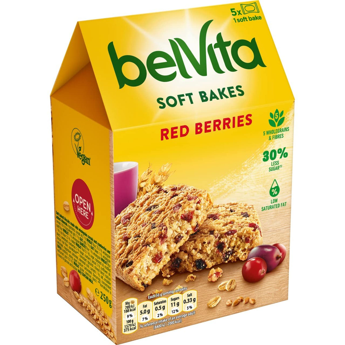 Belvita Breakfast Biscuits Soft Bakes Red Berries - 4 x 250g Packs | 5 Whole Grains | Sustained Energy