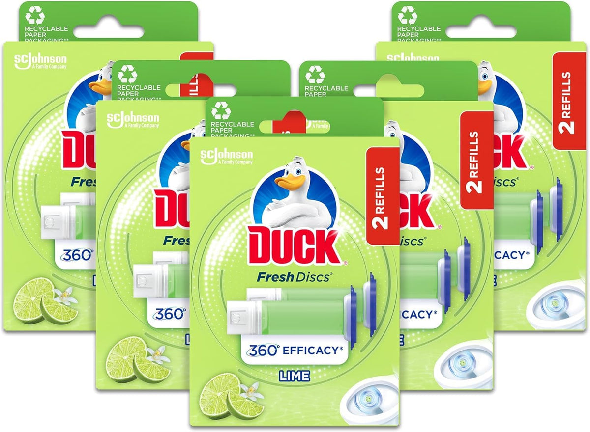 DUCK Fresh Discs Toilet Cleaner Refill - Lime Scent, Prevents Limescale, 5 Discs