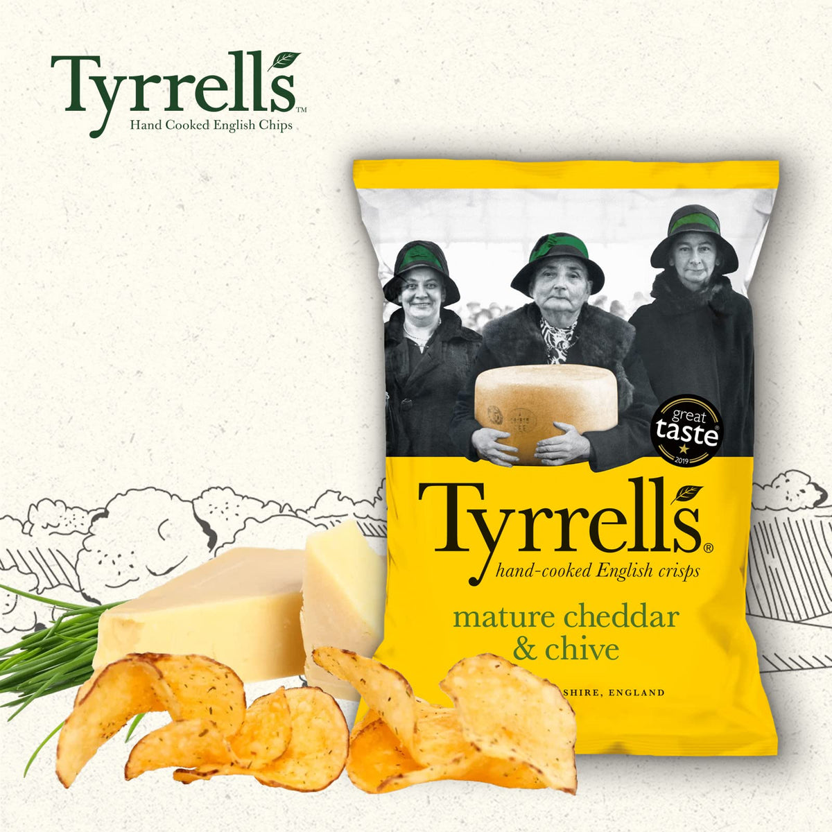 Tyrrells Mature Cheddar & Chive Crisps - Hand Cooked | Gluten Free | Vegetarian | 150g Bag 2