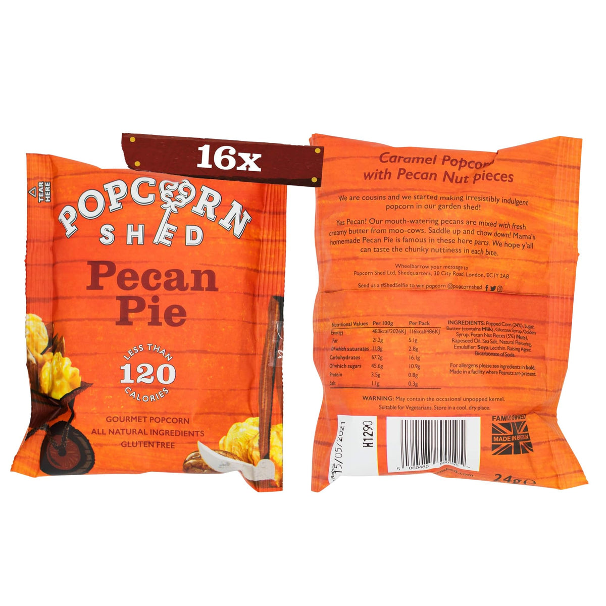 Popcorn Shed Pecan Pie Gourmet Popcorn - 16 x 24g Packs 8
