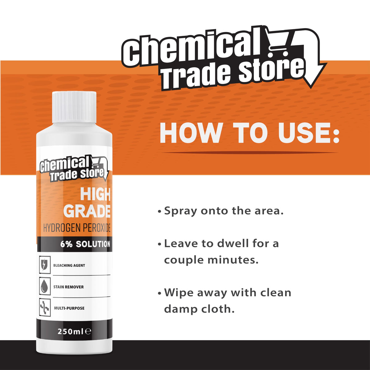 Chemical Trade Store Hydrogen Peroxide Solution 6% - Multi-Purpose Cleaner | 250ml 3