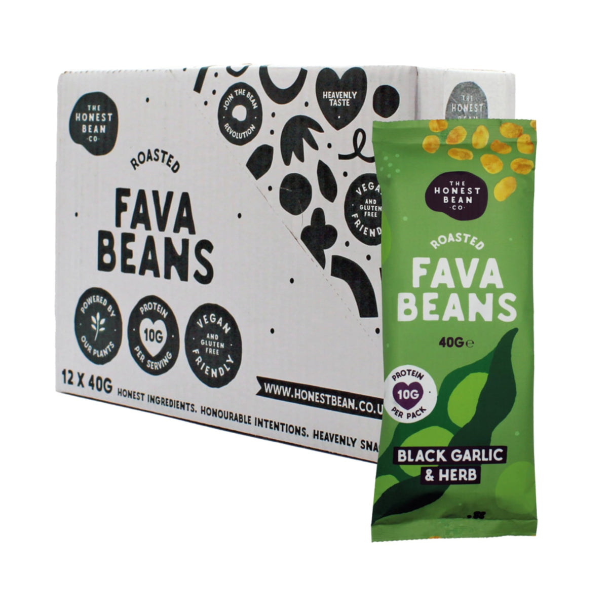 The Honest Bean Co Roasted Fava Bean, Black Garlic & Herb - Plant-Based Protein Snack | 40g Packs | 12 Count 1