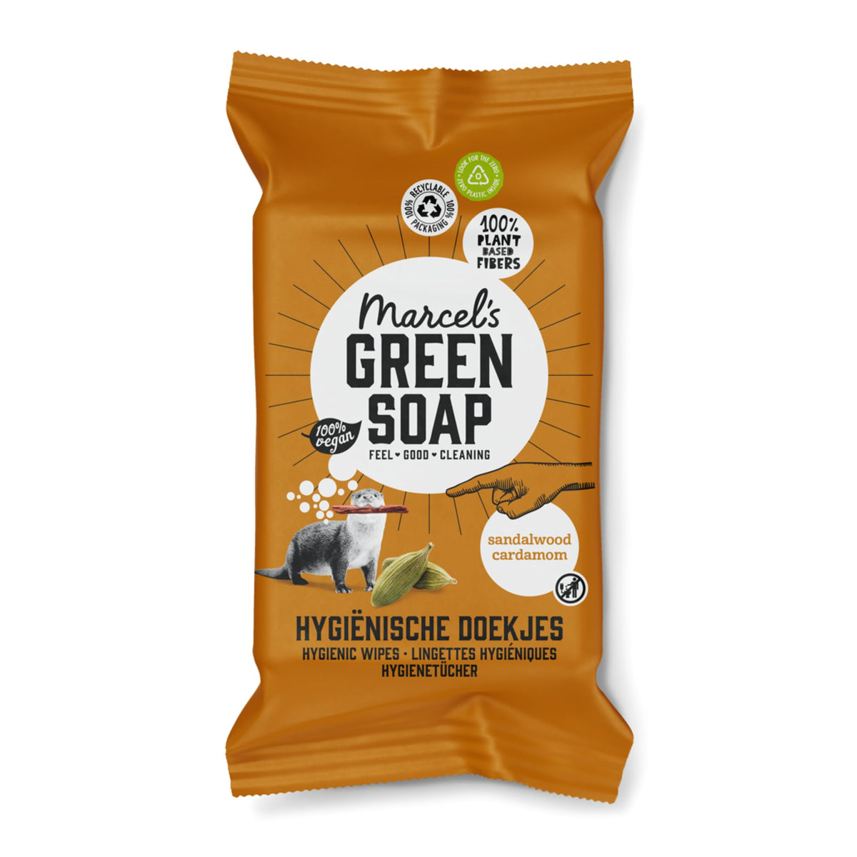 Marcel's Green Soap Hygienic Cleaning Wipes - Sandalwood & Cardamom Scent | Pack of 60