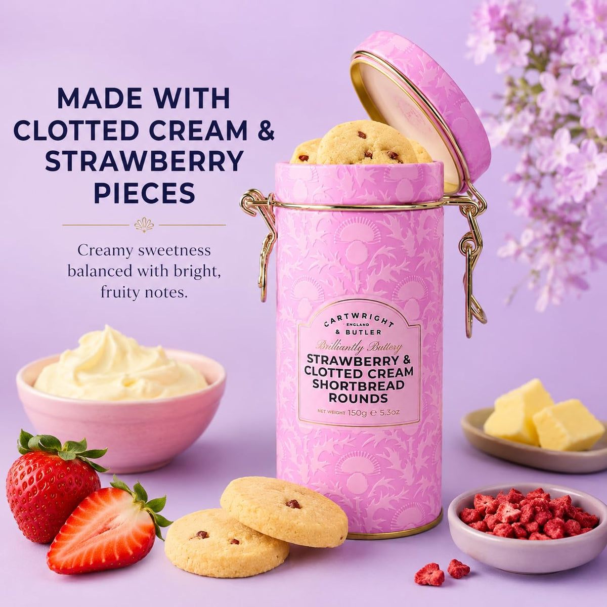 Cartwright & Butler Strawberry & Clotted Cream Shortbread Tin - 150g 6