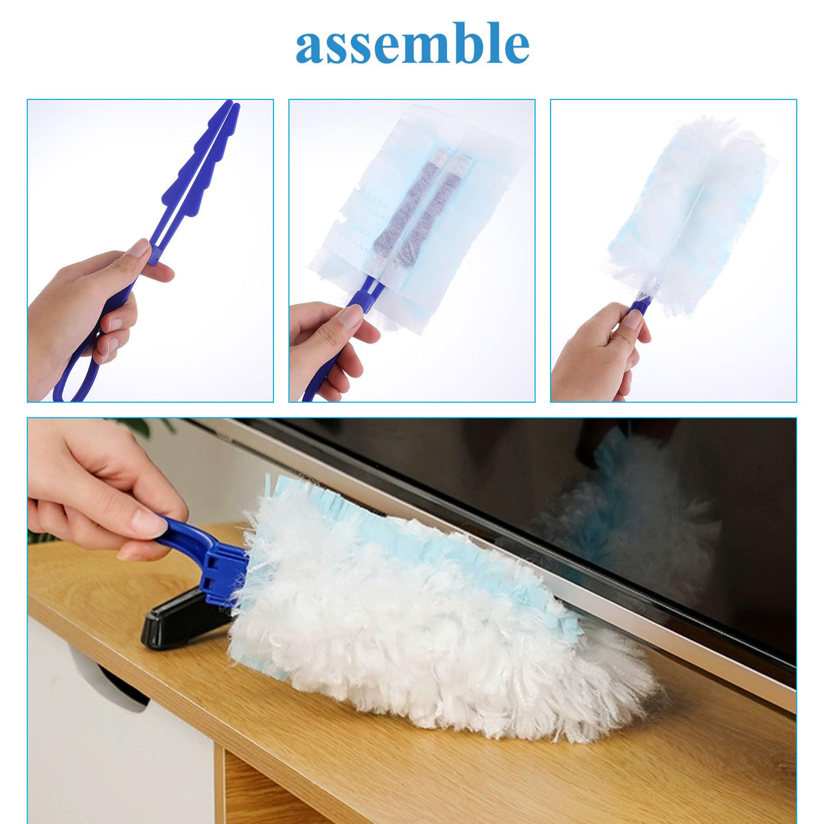 ASelected Fluffy Duster Refills - 30 Pcs with 1 Handle | Traps Dust Effectively | Blue 3