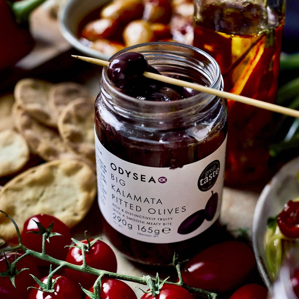 Odysea Kalamata Pitted Olives - Rich & Fruity Greek Olives in Brine with Extra Virgin Olive Oil | 290 g (Pack of 2)