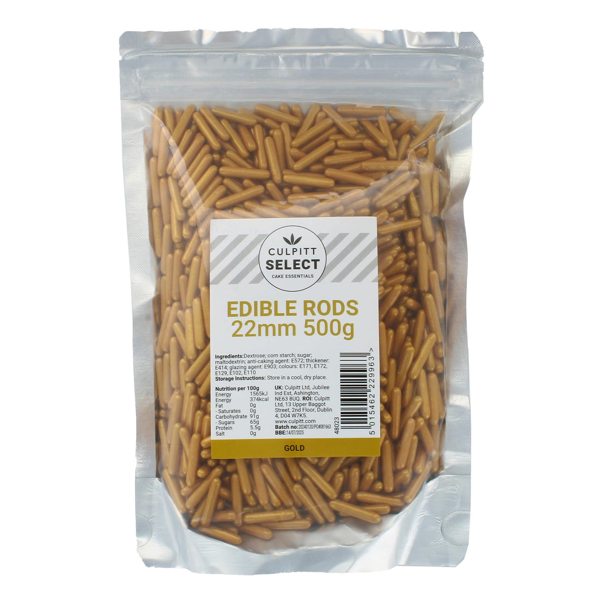 Culpitt Gold Sugar Rods - Edible Cake Decorations | 500g Pouch