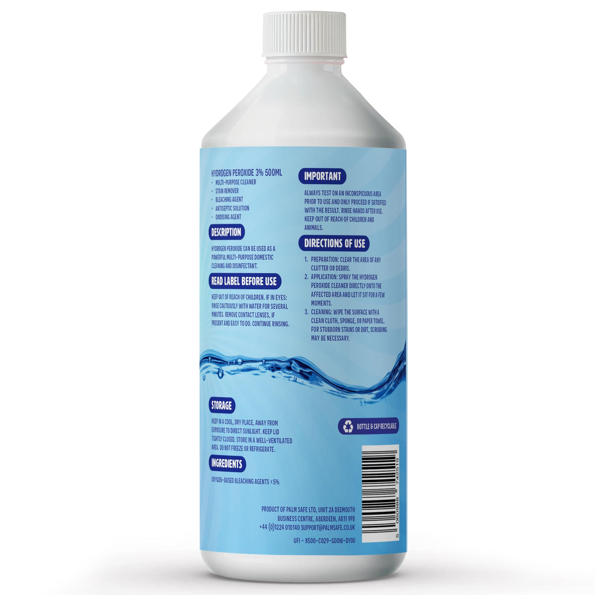 Pure Safe Hydrogen Peroxide 3% Solution - Multi-Surface Cleaner | 500ml | Made in UK 2
