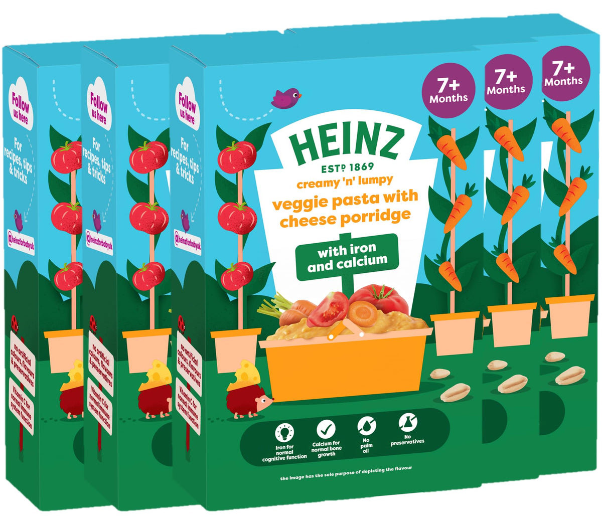 HEINZ Baby Food Veggie Pasta with Cheese Porridge - With Iron & Calcium | 6 x 200g