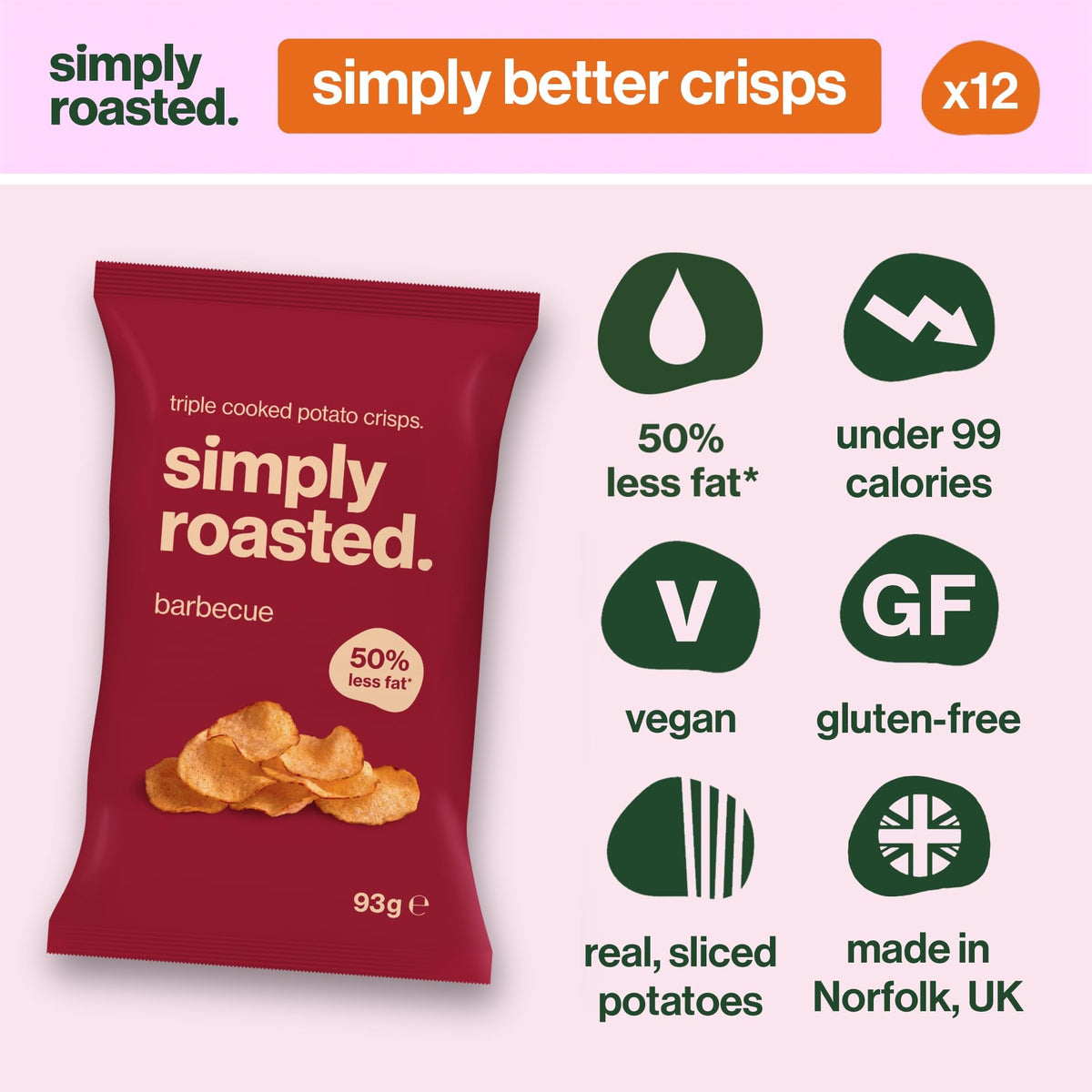Simply Roasted Barbecue Crisps - 12 x 93g Sharer Bags | Smoky & Bold Flavour | Roasted, Not Fried