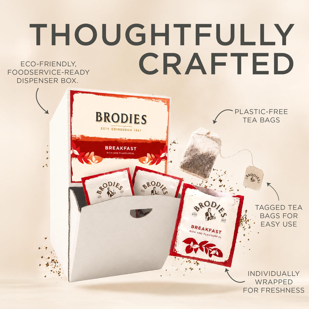 Brodies Breakfast Tea - 250 Tag & Envelope Teabags | Rich Blend | Eco-Friendly Dispenser Box 3