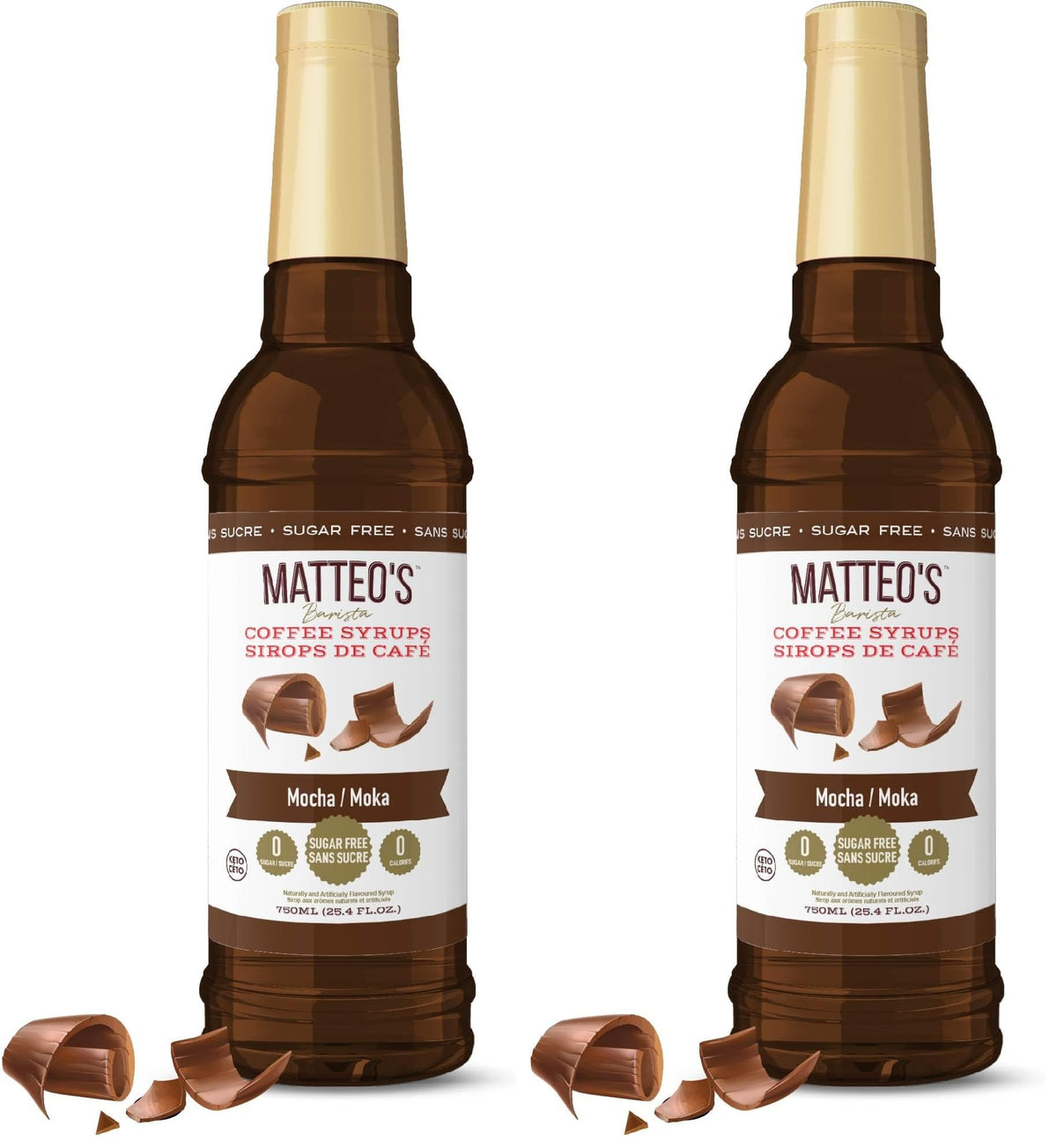 Matteo's Sugar Free Mocha Coffee Syrup - 0 Calories, 0 Added Sugars | 750 ml (Pack of 2)