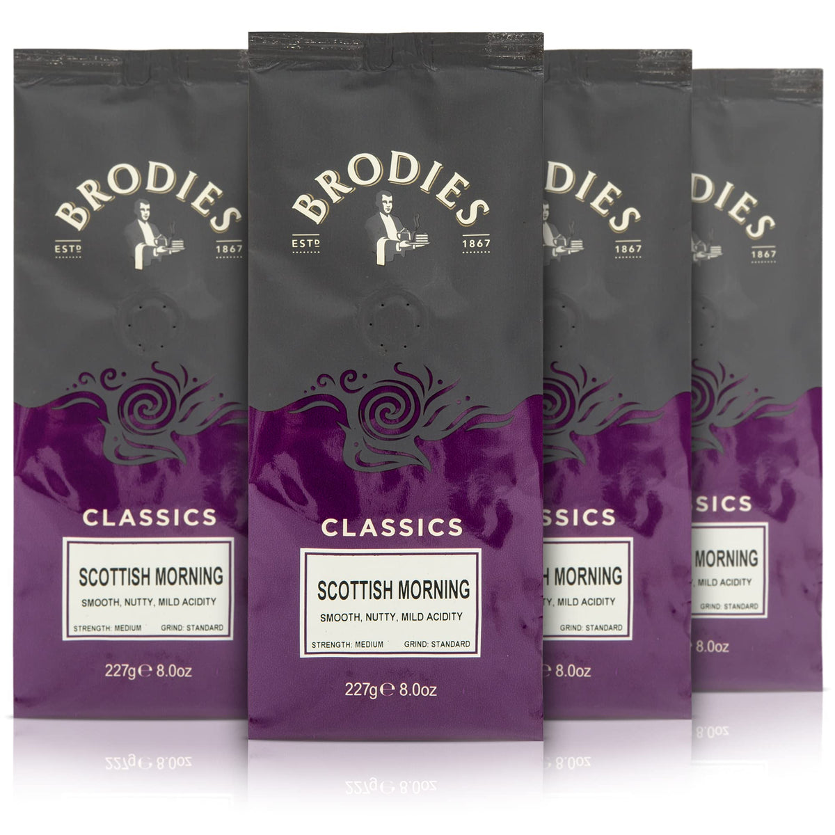 Brodies Scottish Morning 100% Arabica Ground Coffee - 227g Pack of 4