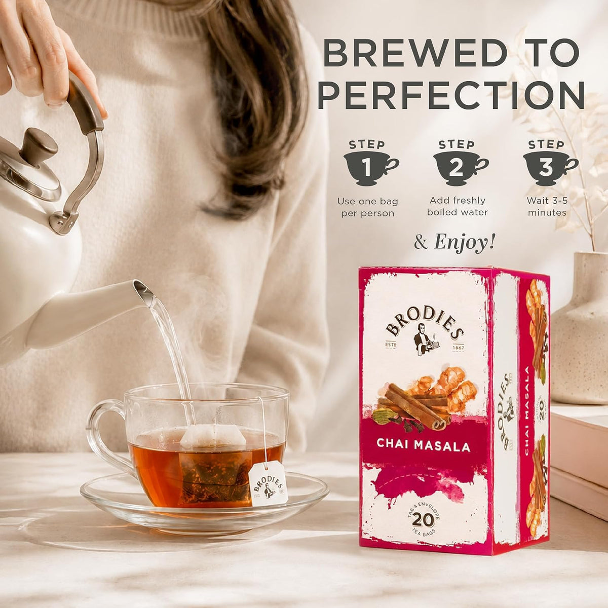 Brodies Chai Masala Black Tea - 6 Boxes of 20 Tea Bags (120 Total) 4