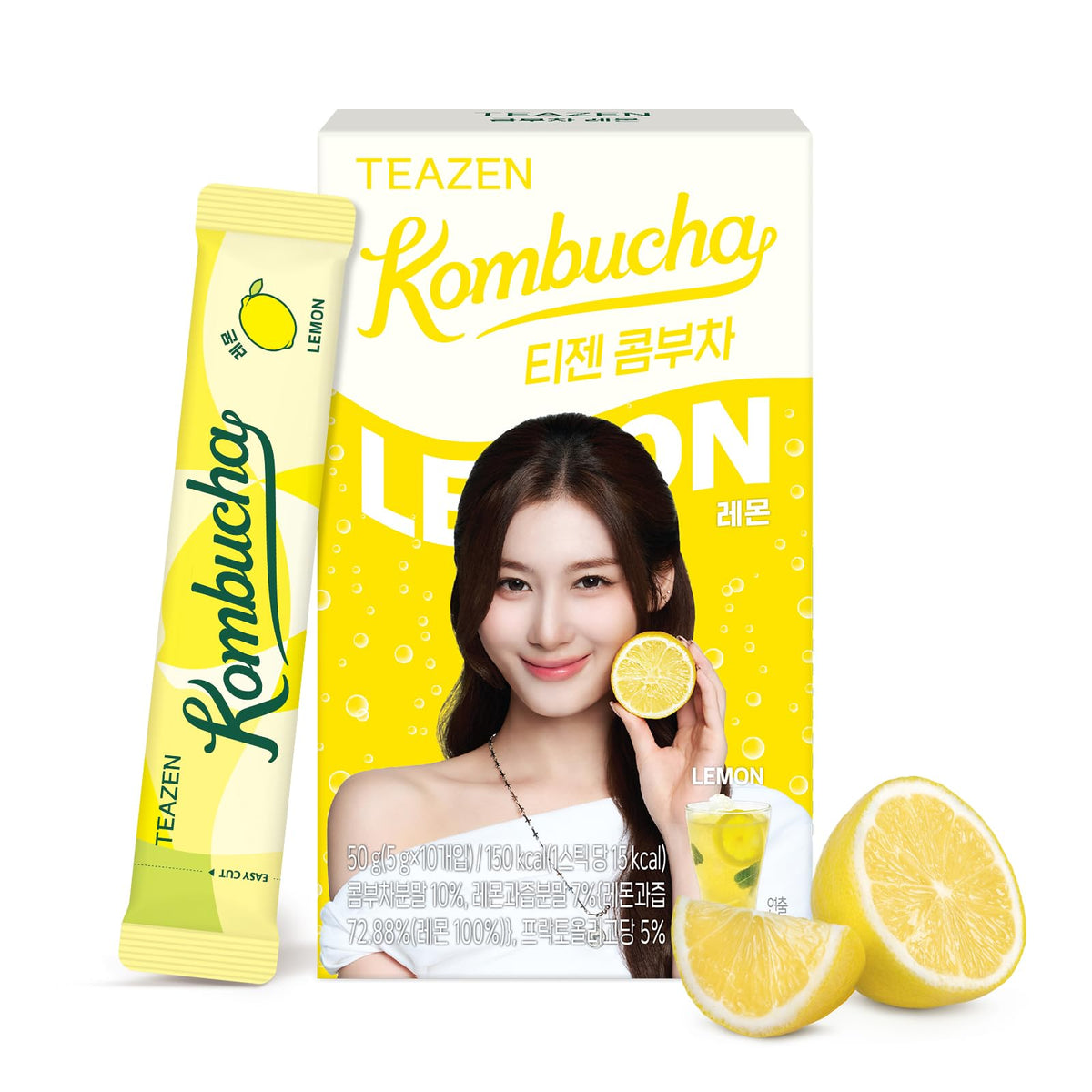 TEAZEN Lemon Kombucha Tea - Sugar Free, Live Probiotics, Portable Stick Mix