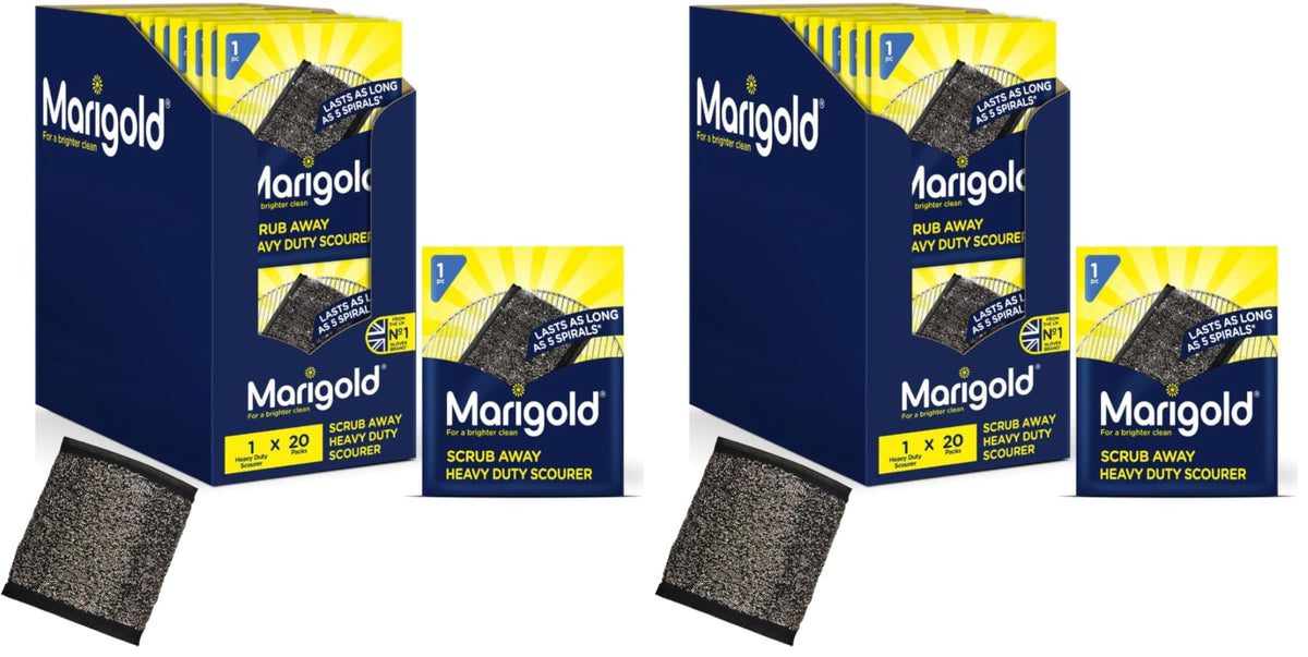 Marigold Scrub Away Stainless Steel Scourers - 20 Single Packs | Heavy Duty Cleaning