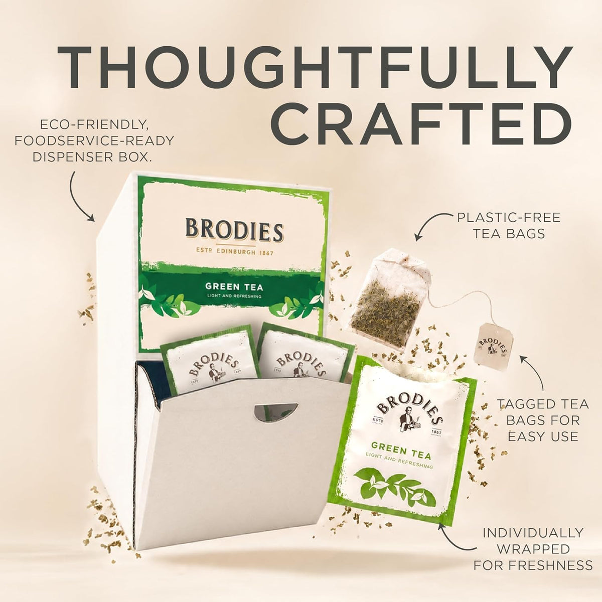 Brodies Green Tea - 250 Tagged & Enveloped Teabags | Light & Refreshing Sencha 3