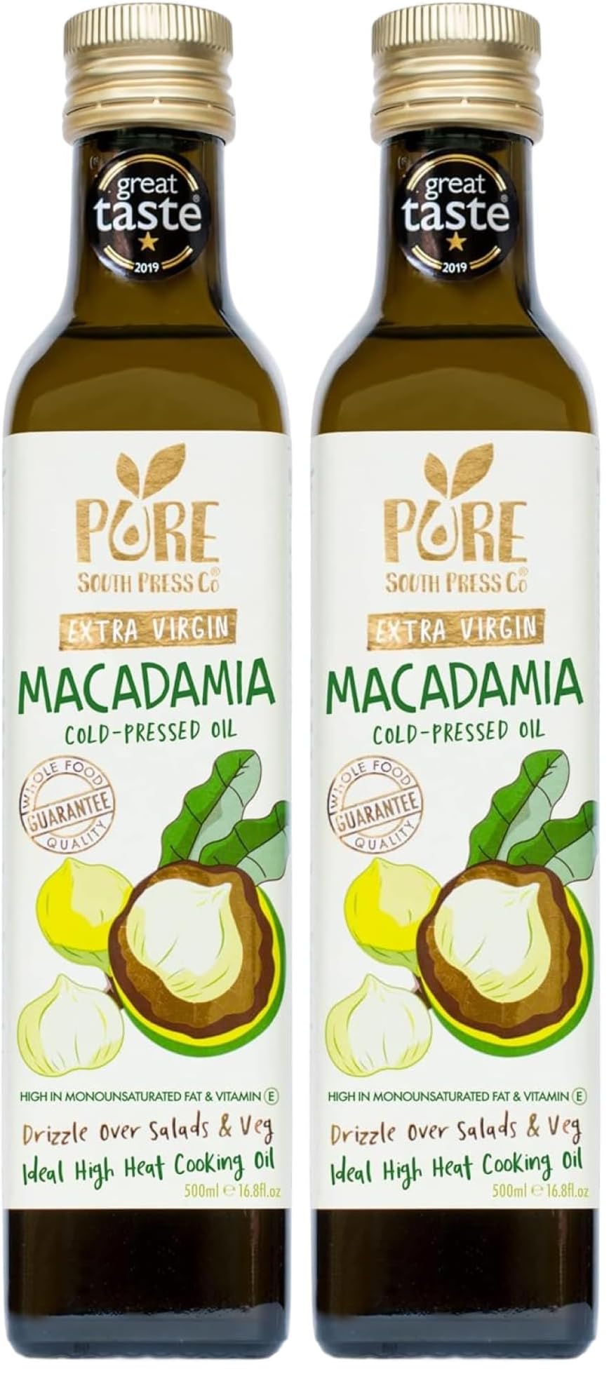 Pure South Press Cold-Pressed Macadamia Nut Oil - Extra Virgin, High Heat Cooking, Rich in Vitamin E | 500ml (Pack of 2)