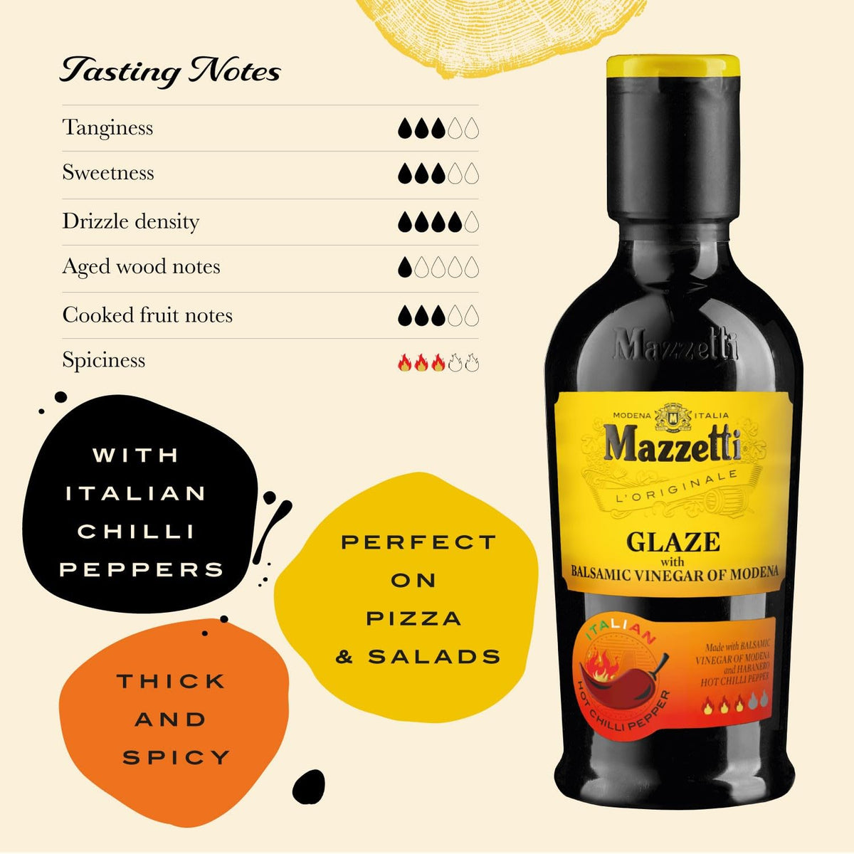 Mazzetti Chilli Balsamic Glaze - Thick & Rich Gourmet Italian Glaze | 2 x 215ml