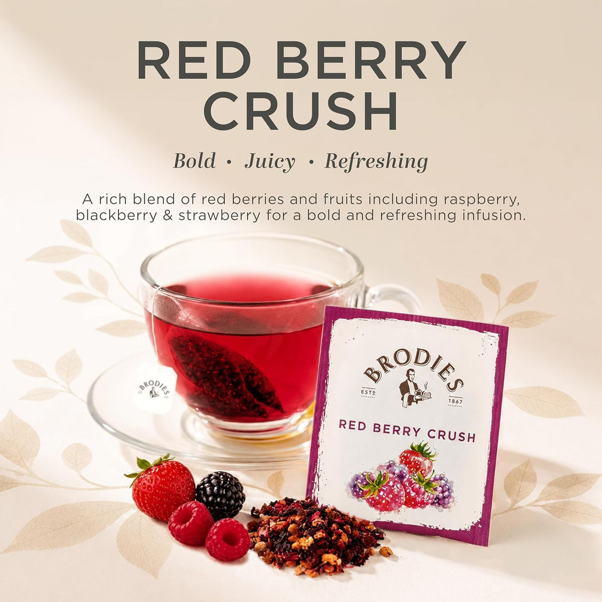 Brodies Red Berry Crush Fruit Tea - Caffeine-Free, 120 Tea Bags (6 Boxes of 20)