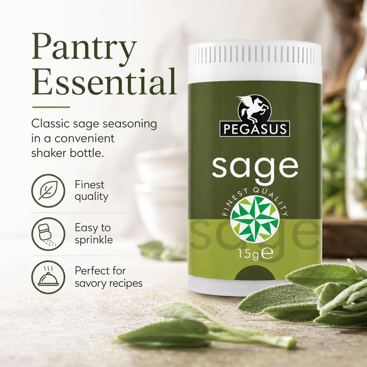 Pegasus Dried Sage Leaf - Earthy Herbal Flavour for Stuffing & Roasts | 15g 4