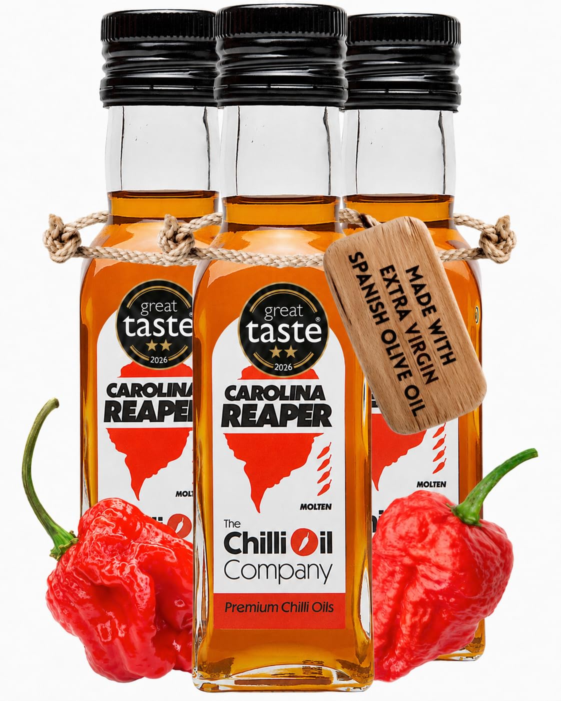 TCOC Carolina Reaper Chilli Oil - Great Taste 2026 2-Star Winner | 3 x 125ml Bottles | Extra Virgin Olive Oil Infused