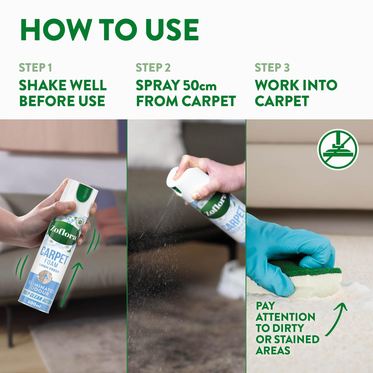Zoflora Midnight Blooms Carpet Freshener & Care Foam - Eliminates Odours, No Vacuum Needed | 2 x 600ml 5