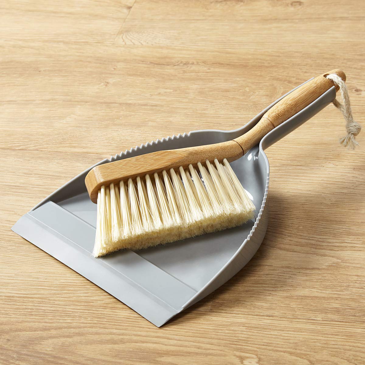 Addis Dustpan & Bamboo Hand Brush Set - Grey/Wood, 35cm