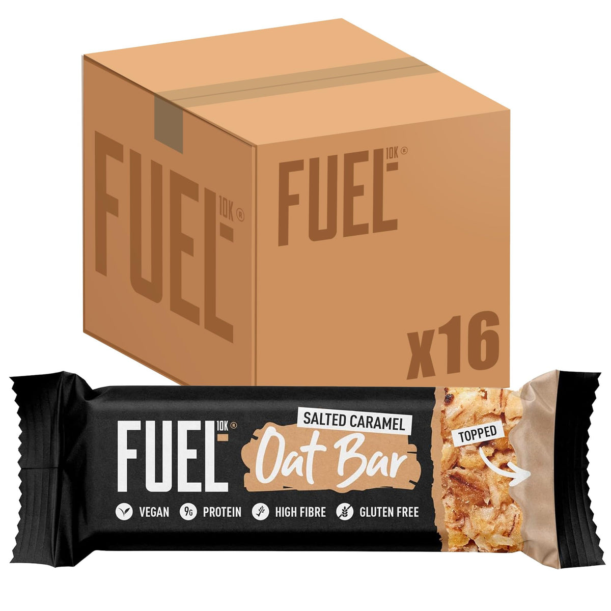 FUEL10K Salted Caramel Oat Bars - 9g Protein | 45g Bar | 16 Pack