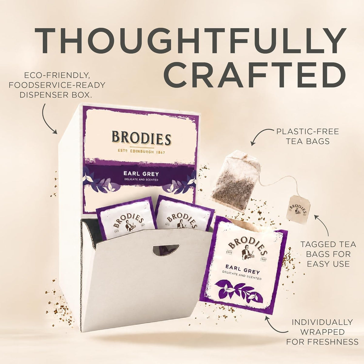 Brodies Earl Grey Black Tea - 250 Individually Wrapped Teabags | Bergamot Scented | Eco-Friendly Dispenser Box 3