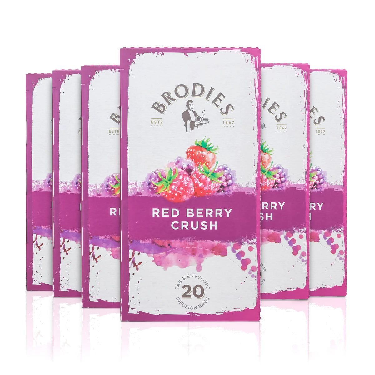 Brodies Red Berry Crush Fruit Tea - Caffeine-Free, 120 Tea Bags (6 Boxes of 20)