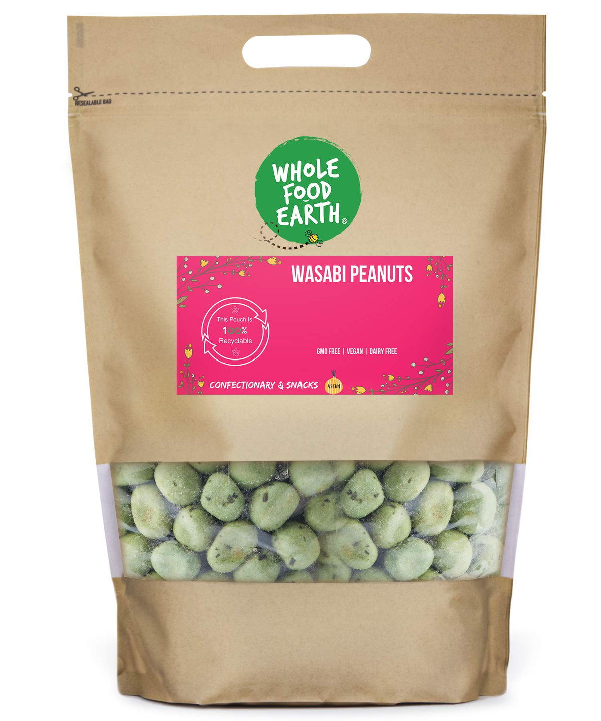 Wholefood Earth Wasabi Peanuts - 250g Bag | GMO Free, Vegan