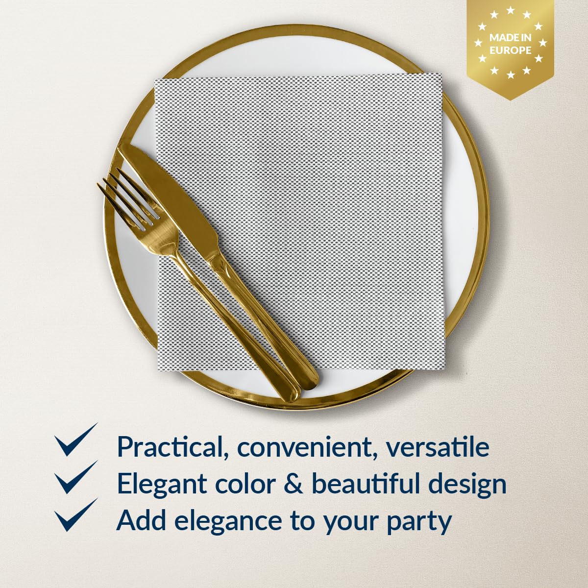 PAW Decor Collection Linen Feel Napkins - Fabric Design Graphite | 40 x 40 cm | 50 Pack