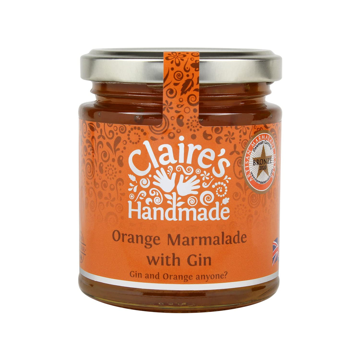 Claire's Handmade Orange Marmalade with Gin - Award Winning, Gluten Free, Vegan (227g)