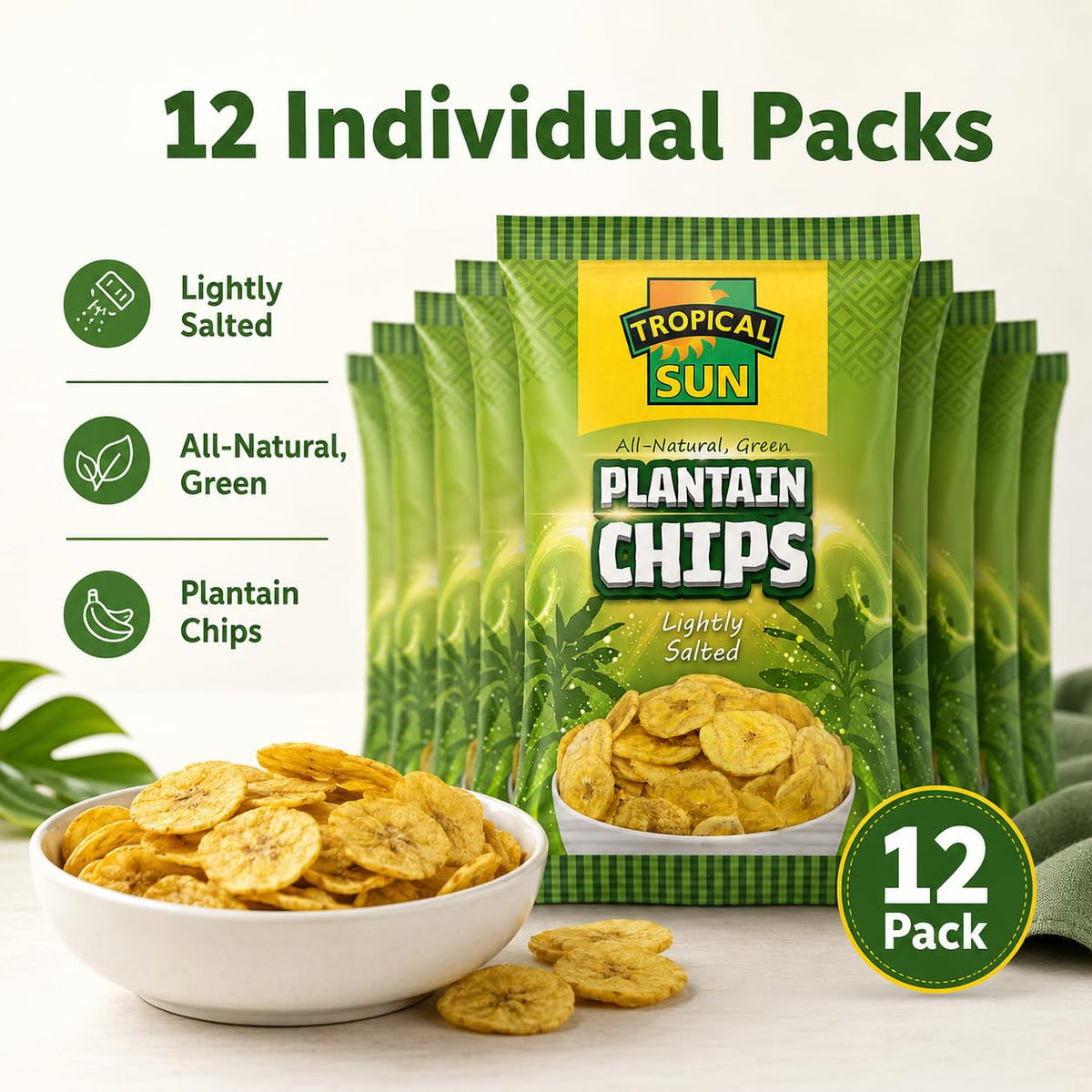 Tropical Sun Lightly Salted Plantain Chips - 70g Bags (Pack of 12) 3