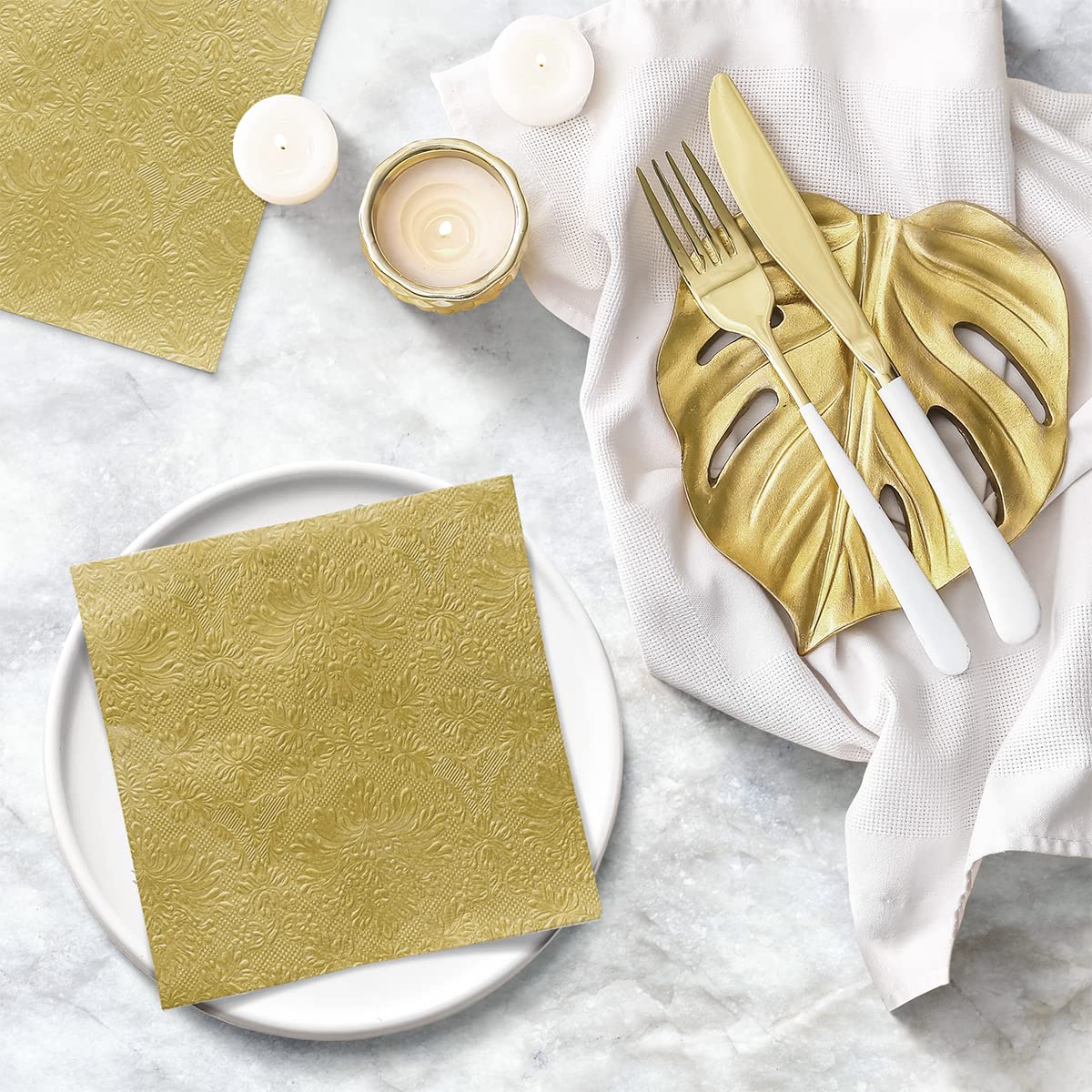 PAW Decor Collection Napkins - 3-Ply Gold Ornaments | 20 Pieces | 33 x 33 cm 4