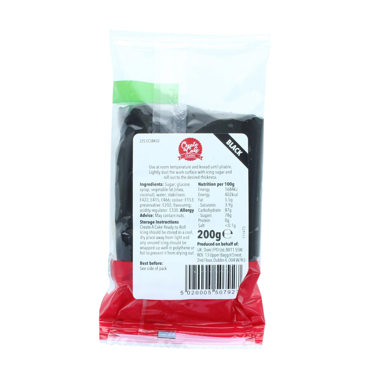 Create A Cake Black Ready to Roll Icing - 400g (Pack of 2) | Palm Free Sugar Paste