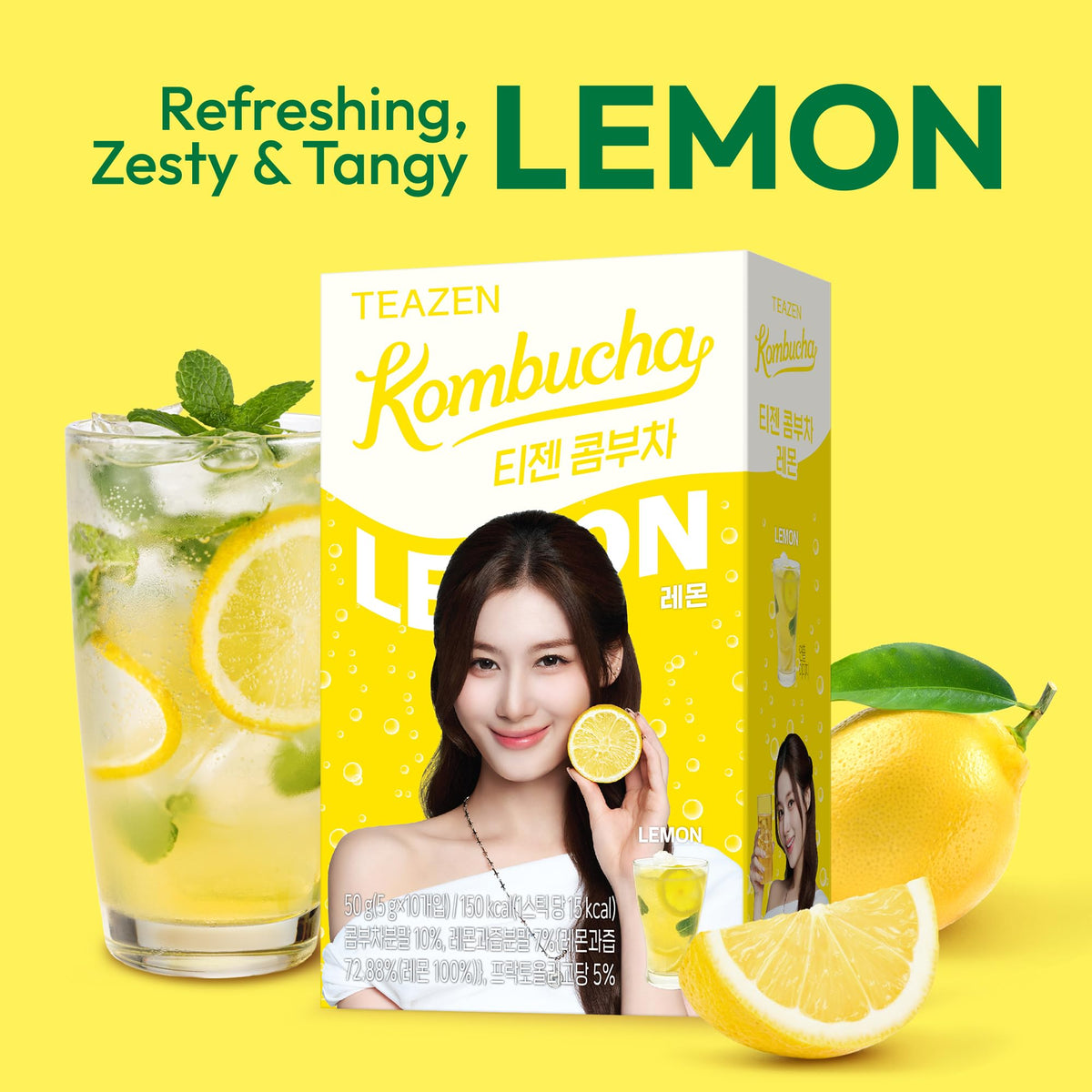 TEAZEN Lemon Kombucha Tea - Sugar Free, Live Probiotics, Portable Stick Mix 3