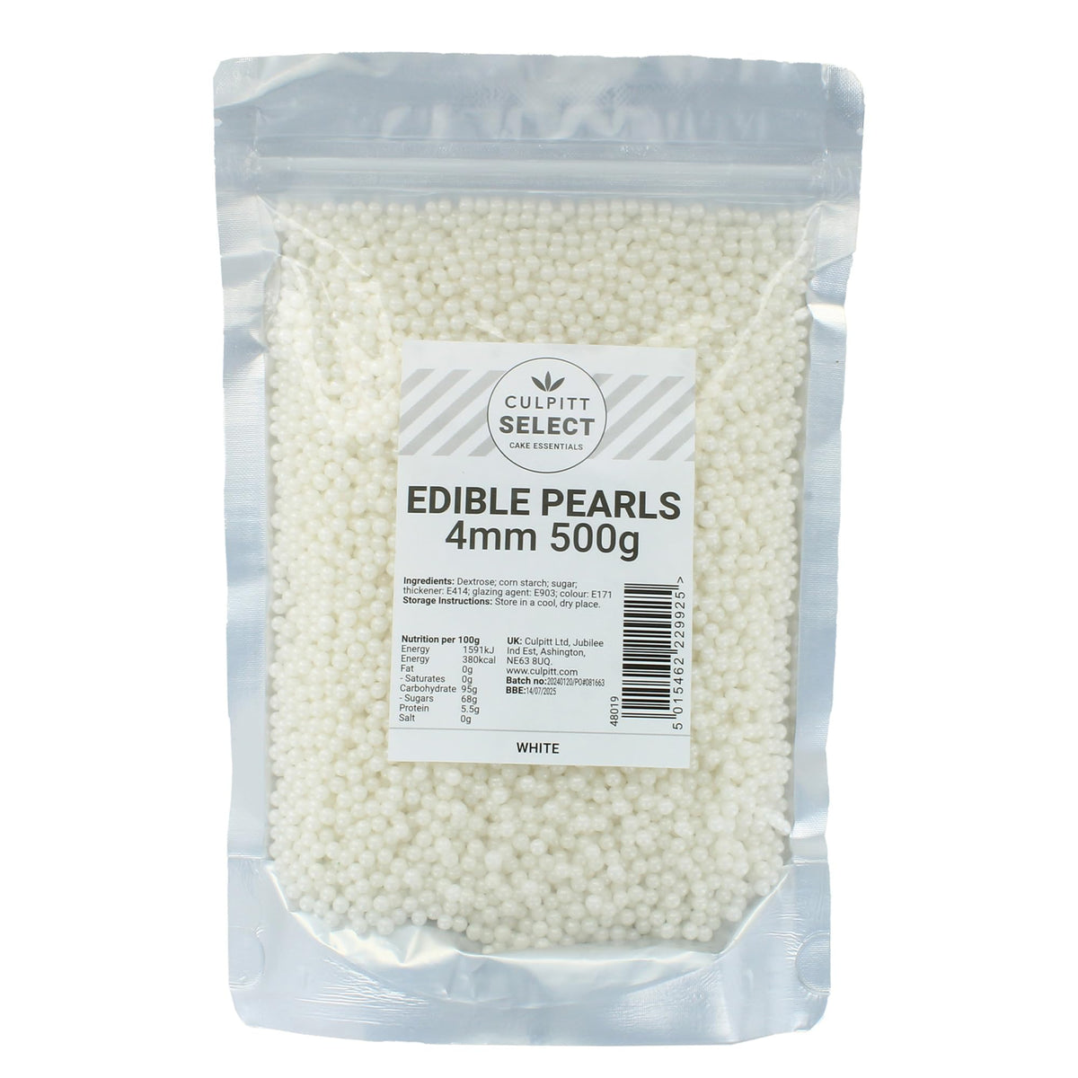 Culpitt Select White Pearls - 4mm Edible Sugar Sprinkles | 500g Pouch