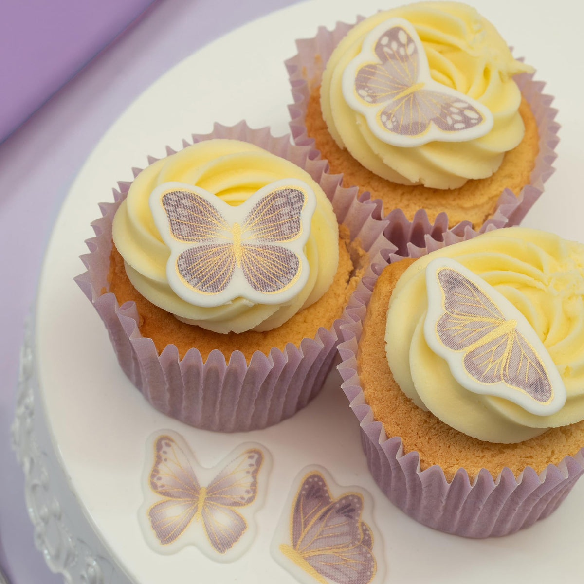 Culpitt Lilac & Gold Butterflies Edible Cupcake Toppers - 32 Count | Fondant Sugar Paste 4