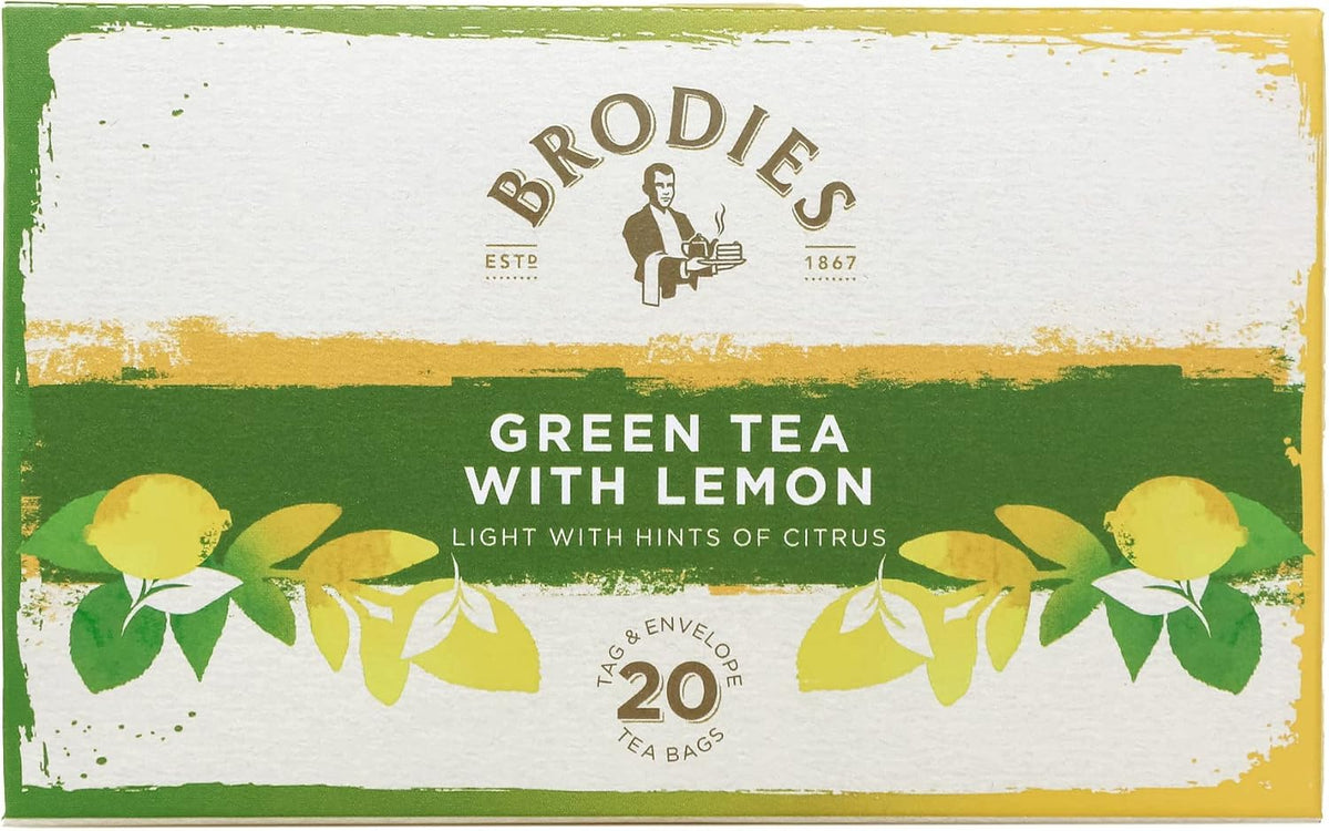 Brodies Green Tea with Lemon - 120 Teabags | Refreshing & Palate Cleansing | 6 Boxes of 20 7