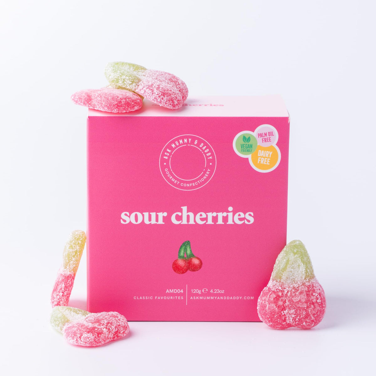 Ask Mummy & Daddy Sour Cherries Gift Box - 120g | Fruity & Tangy | Biodegradable Packaging