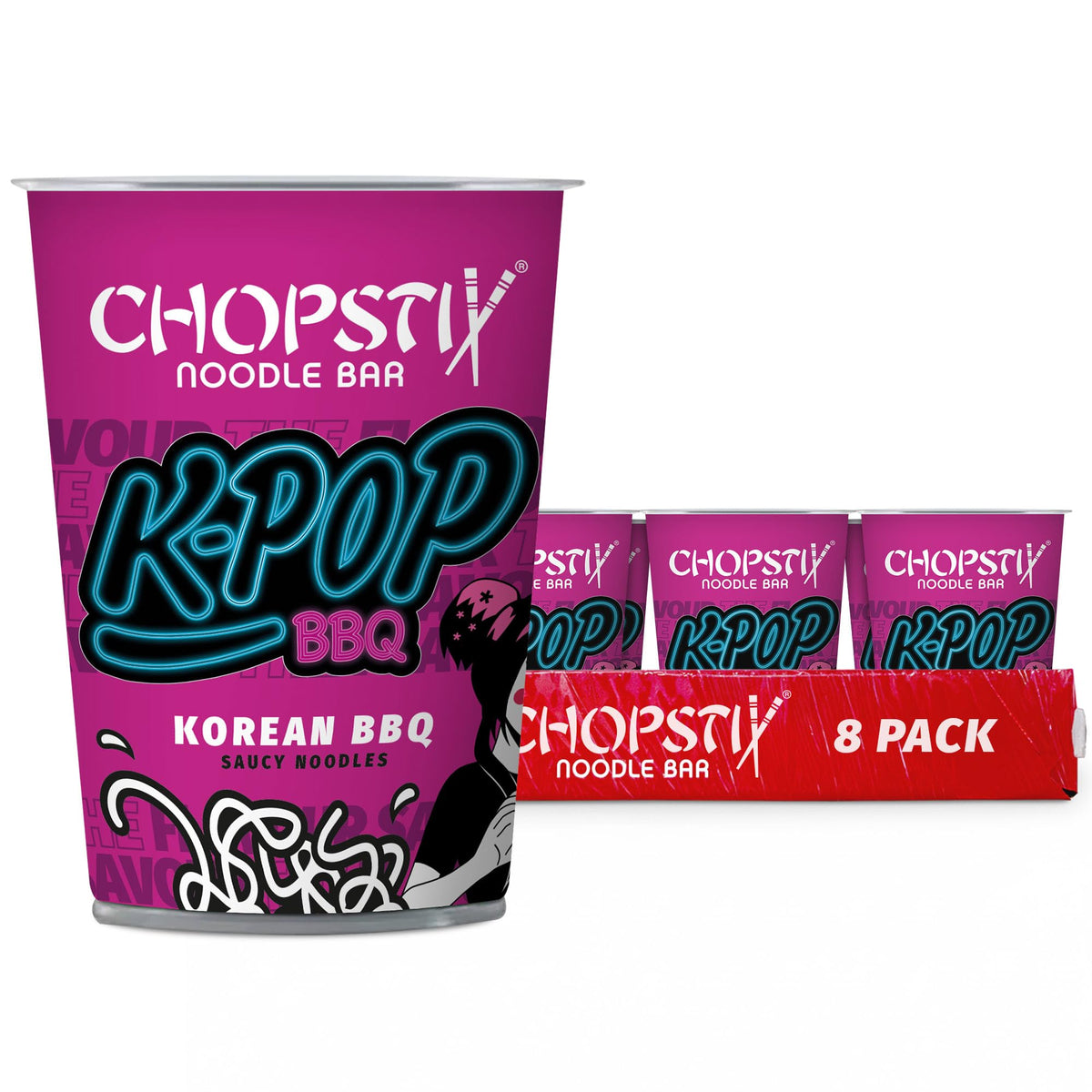 Chopstix Korean BBQ Saucy Noodles - 8 x 77g Multipack | Extra-Long Wheat Noodles | Ready in 6 Minutes