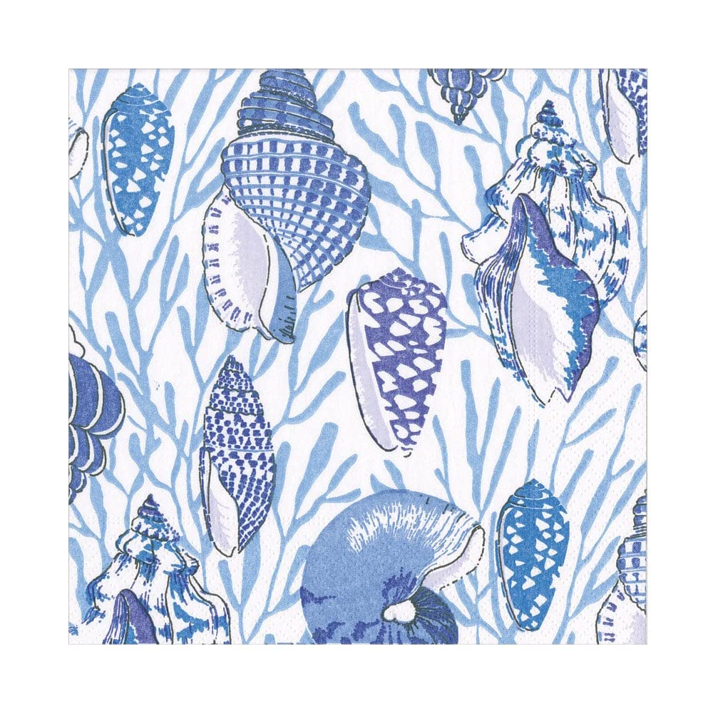 Caspari Shell Toile Luncheon Napkins - Blue, Pack of 20