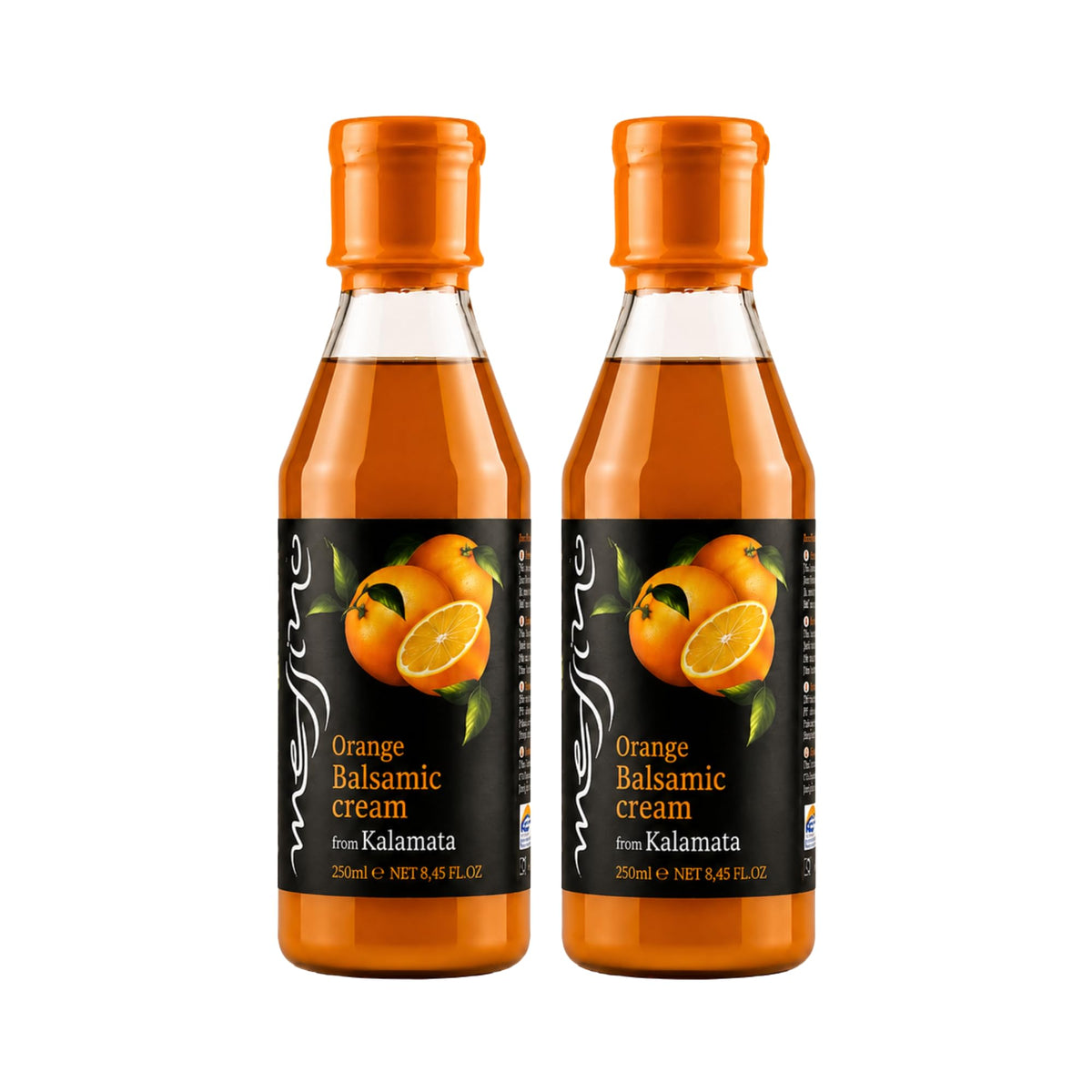 Messino Greek Orange Balsamic Cream - Fruity White Balsamic Glaze with Real Orange, 2 x 250ml Bottles