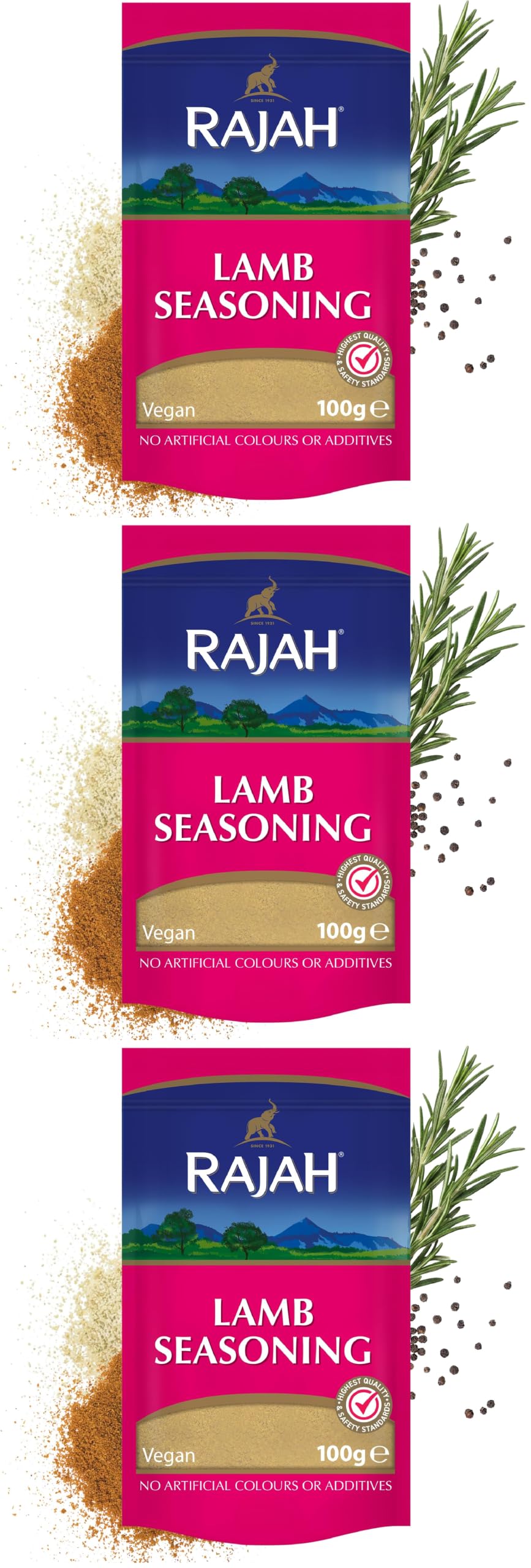 Rajah Lamb Steak Seasoning Powder - 100g (Pack of 3) | No Artificial Colours or Additives | Vegetarian Society Approved